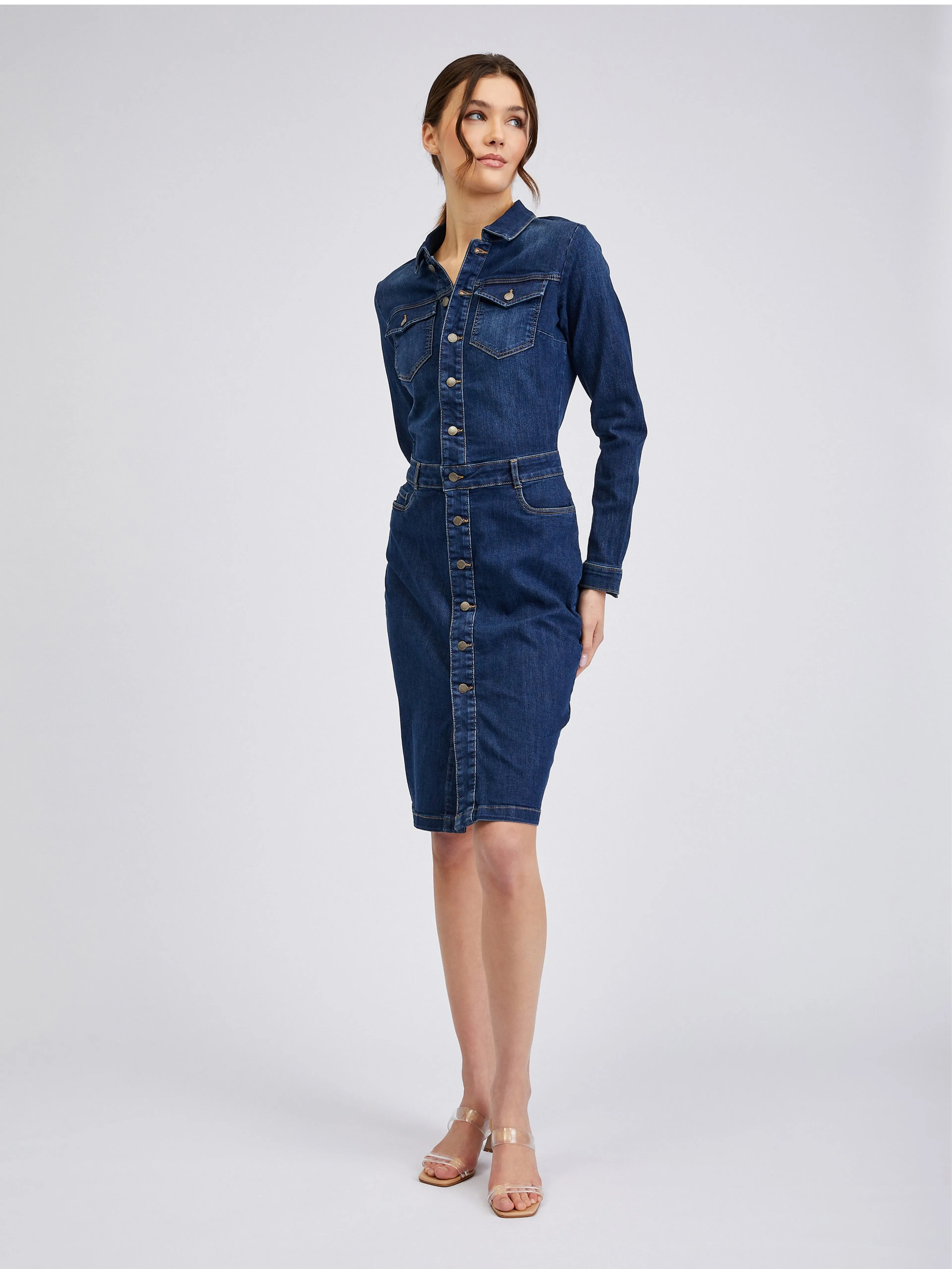 Dunkelblaues Damen-Denim-Kleid ORSAY