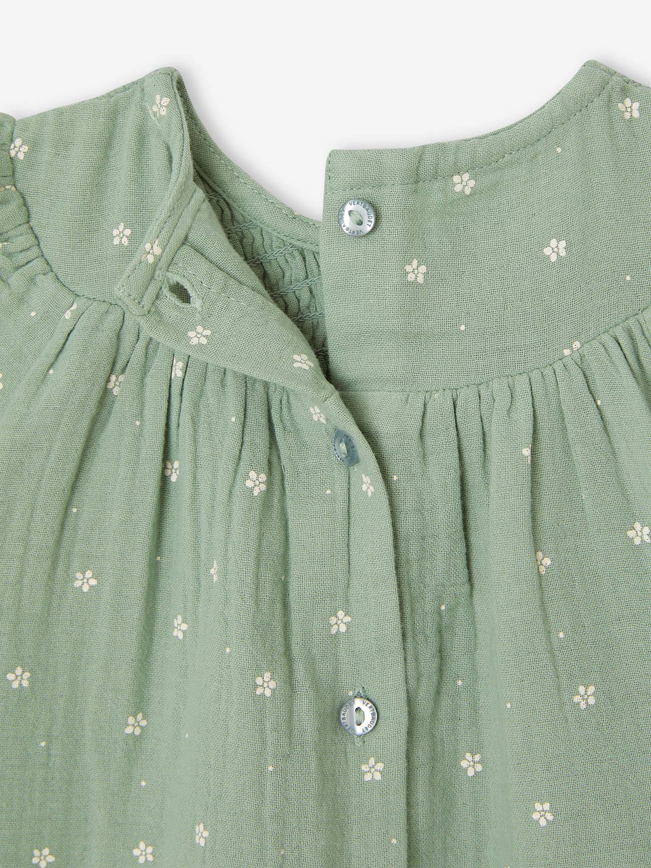 Vertbaudet Mädchen Baby-Set: Kleid, Shorts & Haarband - salbeigrün