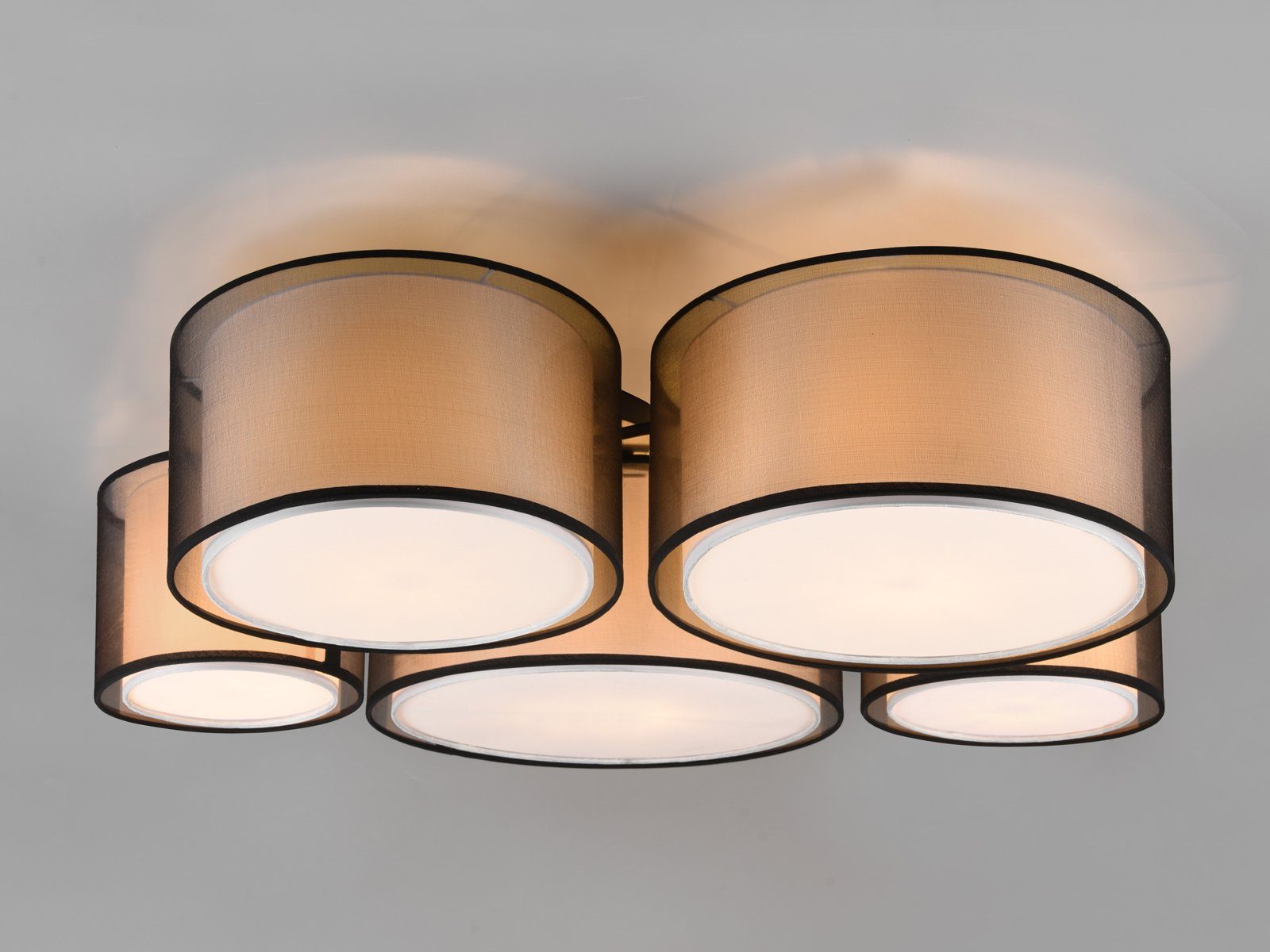 meineWunschleuchte LED Deckenleuchte, LED wechselbar, Warmweiß, große ausgefallen-e Designer Lampe mit 5x Stoff Lampen-schirm, B: 90cm
