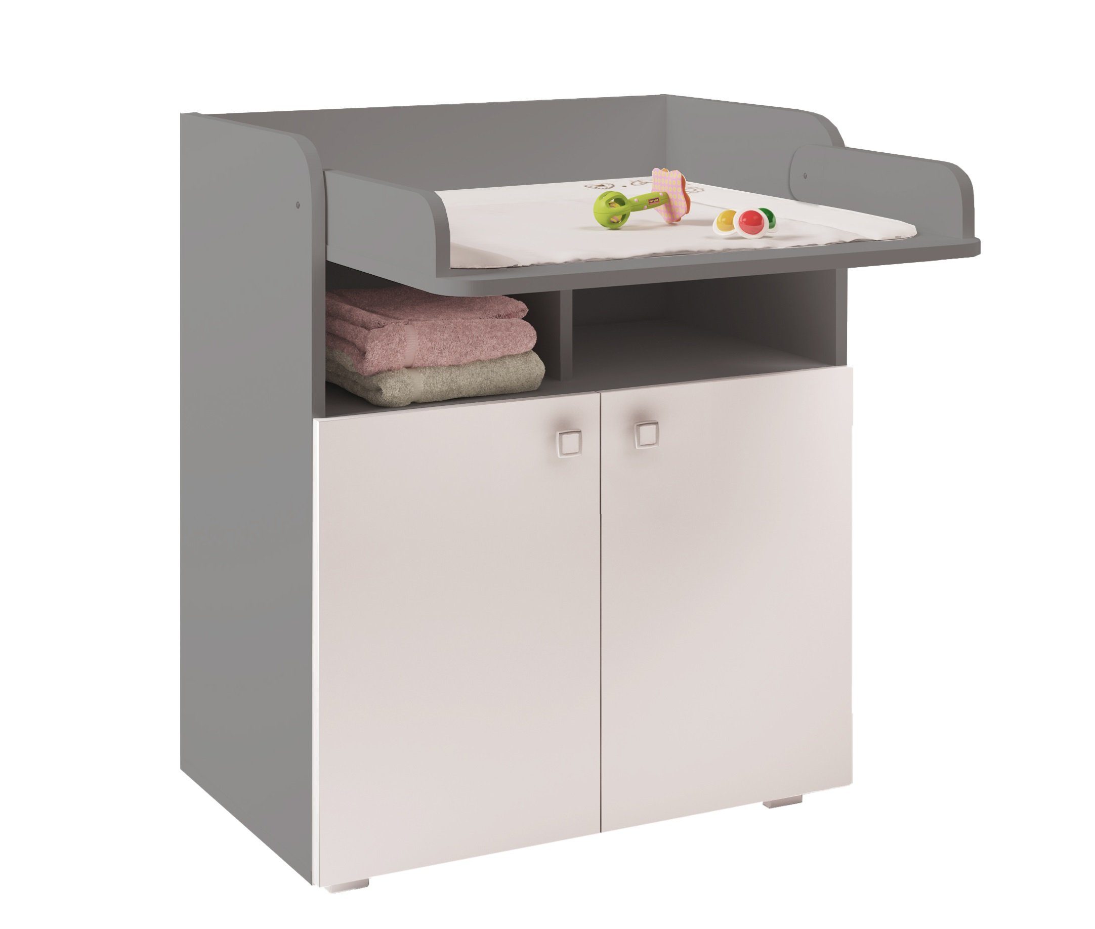 Polini kids Wickelkommode Polini Kids Baby Wickelkommode Wickeltisch Simple grau-weiß, klappbare Wickelfläche