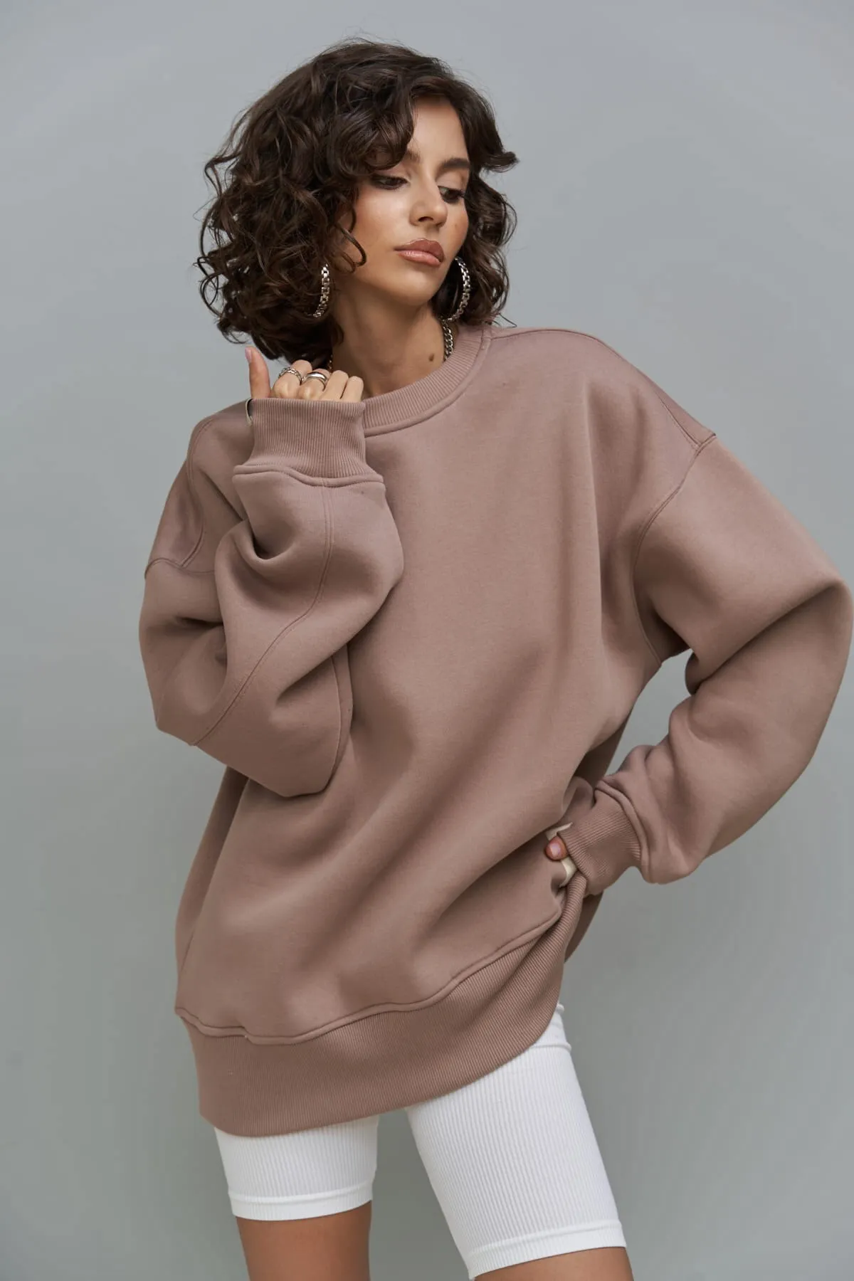 MAİ COLLECTİON  Cashback Taupefarbenes Oversize-Sweatshirt