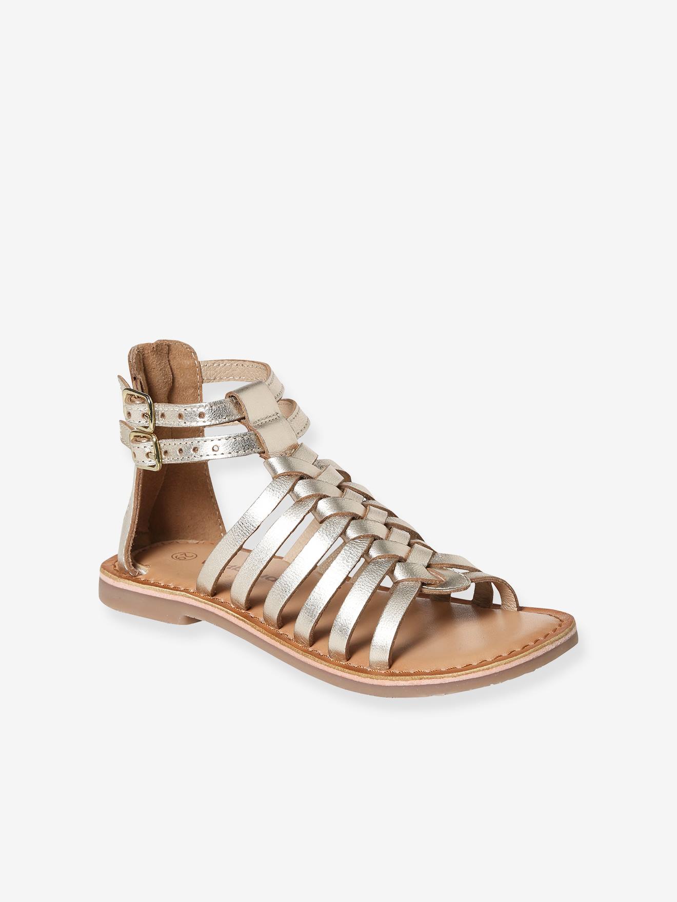 Sandales cuir fille esprit spartiates or
