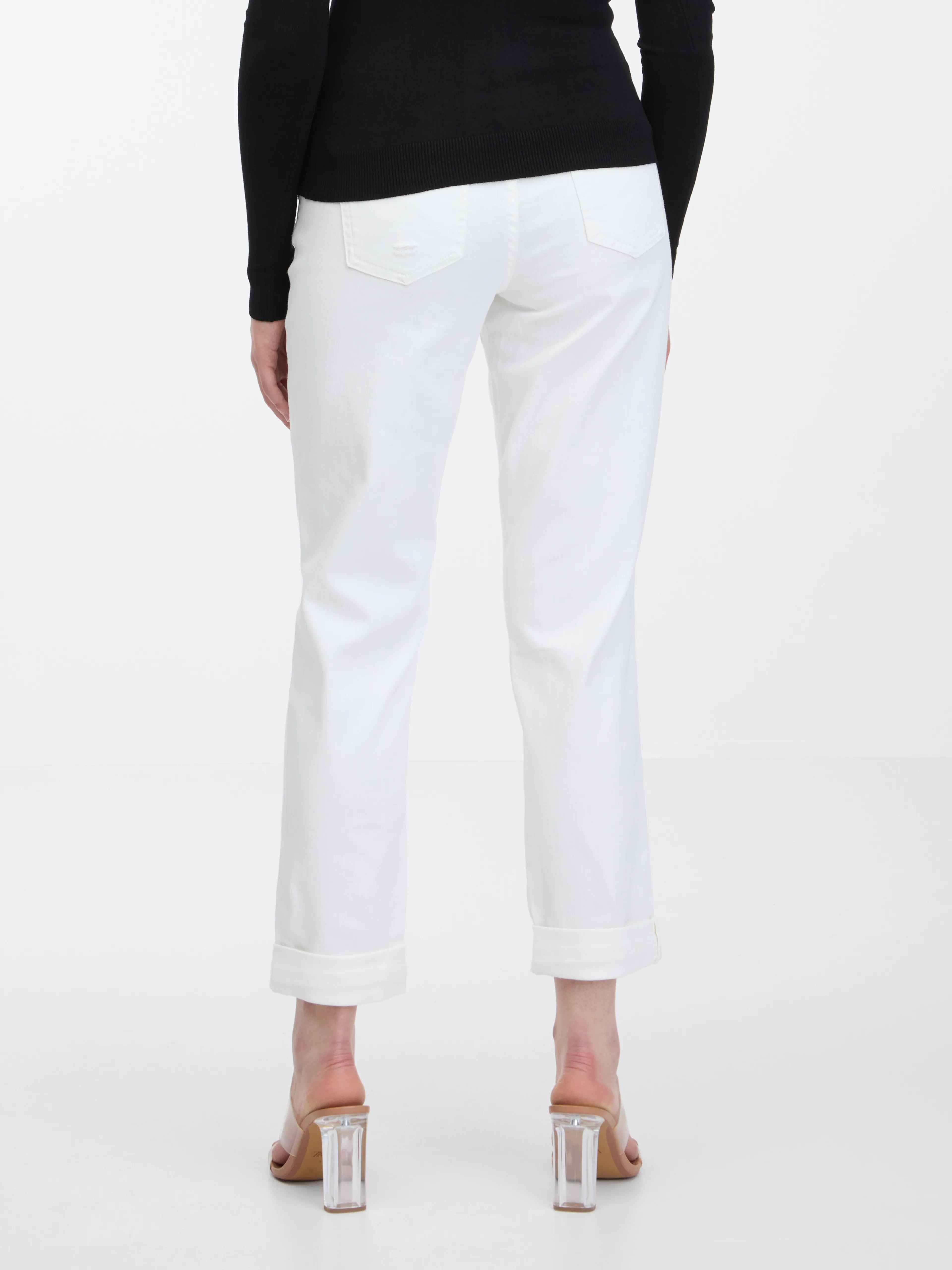 Weiße verkürzte Damen Boyfriend-Jeans ORSAY