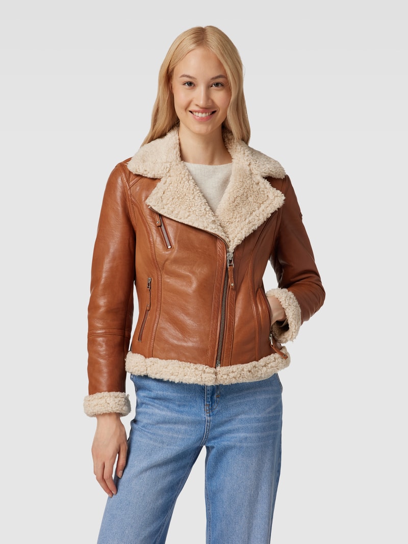 Lederjacke aus Lammleder mit Reverskragen in cognac