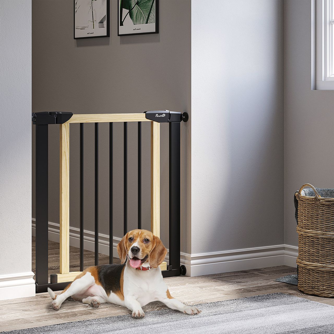 PawHut Hunde Treppenschutzgitter, Türschutzgitter, Absperrgitter, Kiefernholz