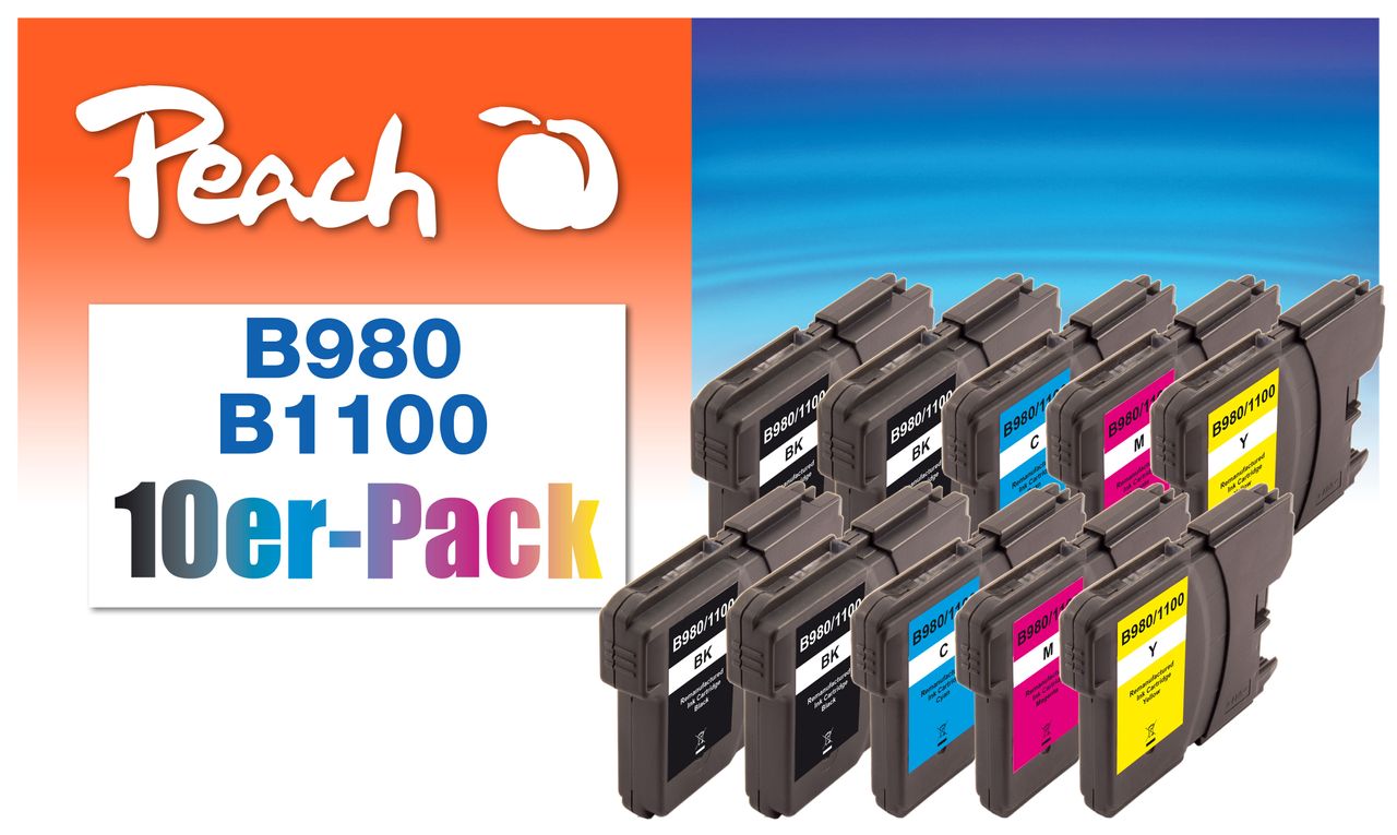 Peach 10er-Pack Tintenpatronen ersetzt Brother LC-1100VALBP