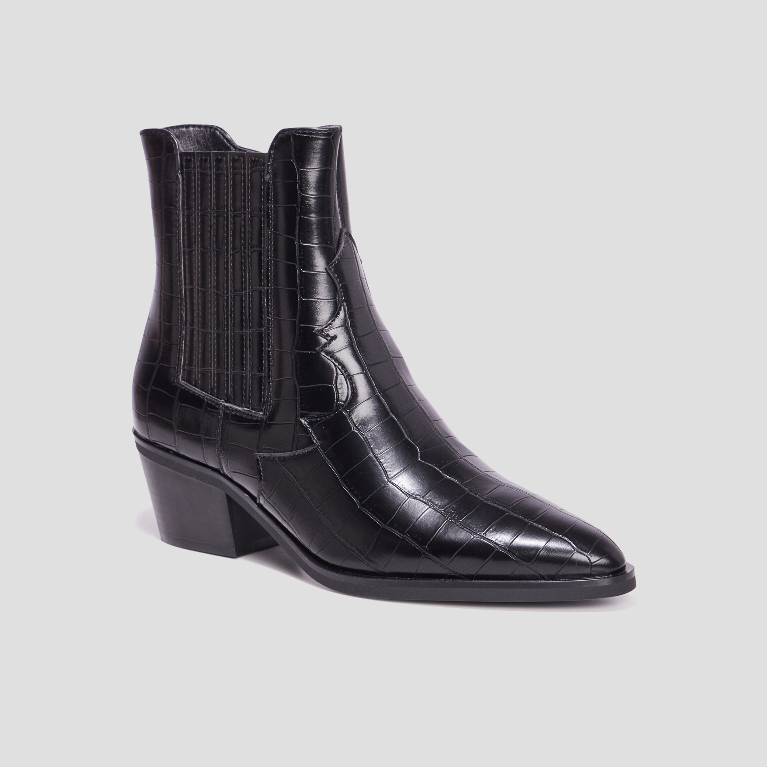 Bottines aspect croco à talons noir femme | La Halle