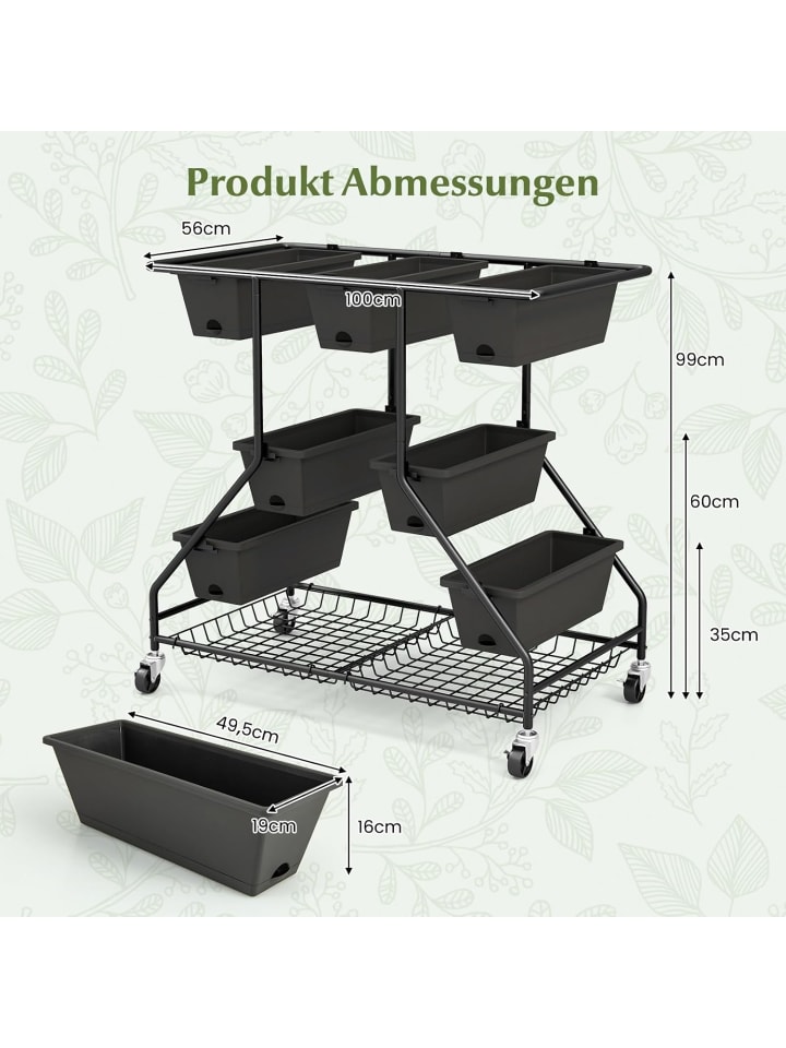 COSTWAY Blumenständer mit Blumenkästen 100 x 56 x 99 cm in Schwarz günstig kaufen onesize