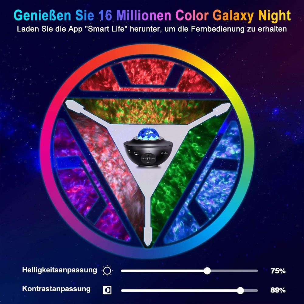 Rosnek LED Nachtlicht Smart Wifi,Bluetooth,mit Fernbedienung, Kinder Weihnachten Geschenke, USB-Stecker, LED, RGB, LED-Projektorlicht, LED Sternenhimmel Lampe