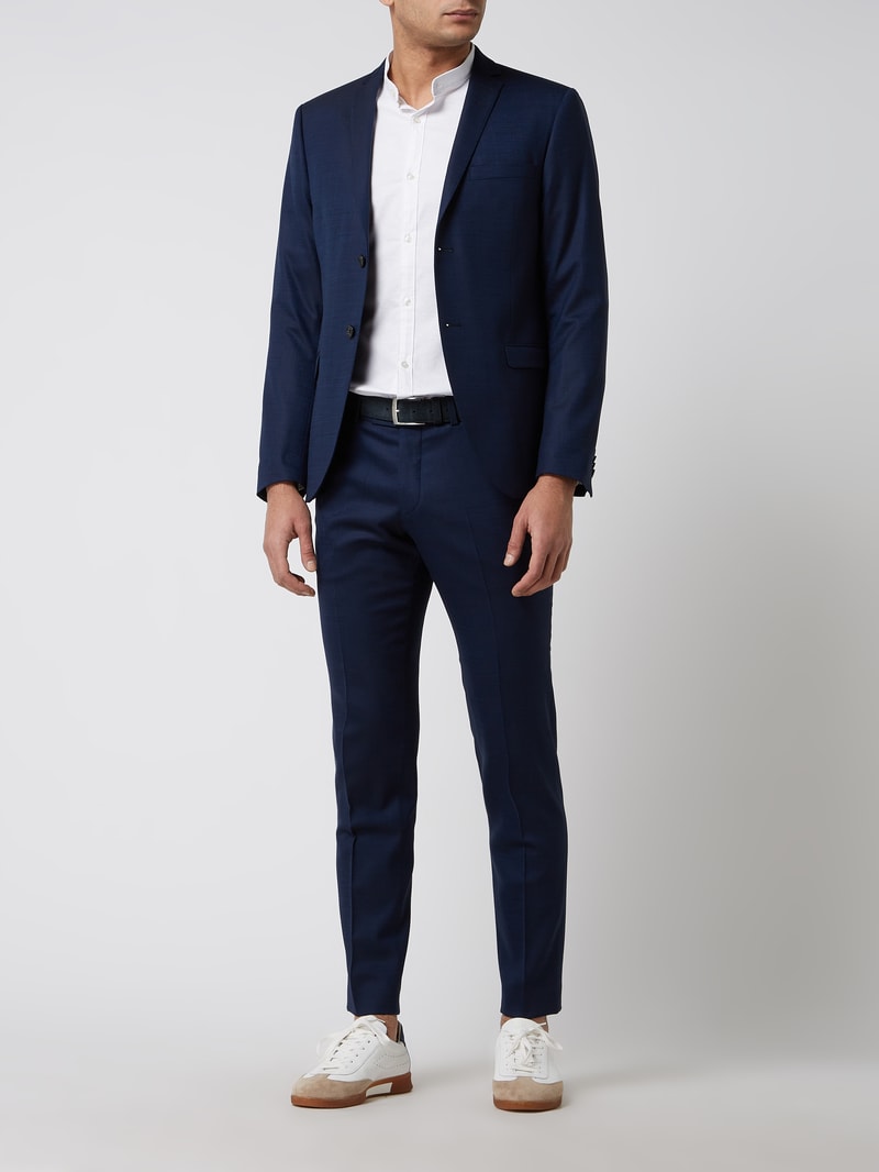 Slim Fit 2-Knopf-Sakko aus Woll-Elasthan-Mix Modell 'Jil' in blau