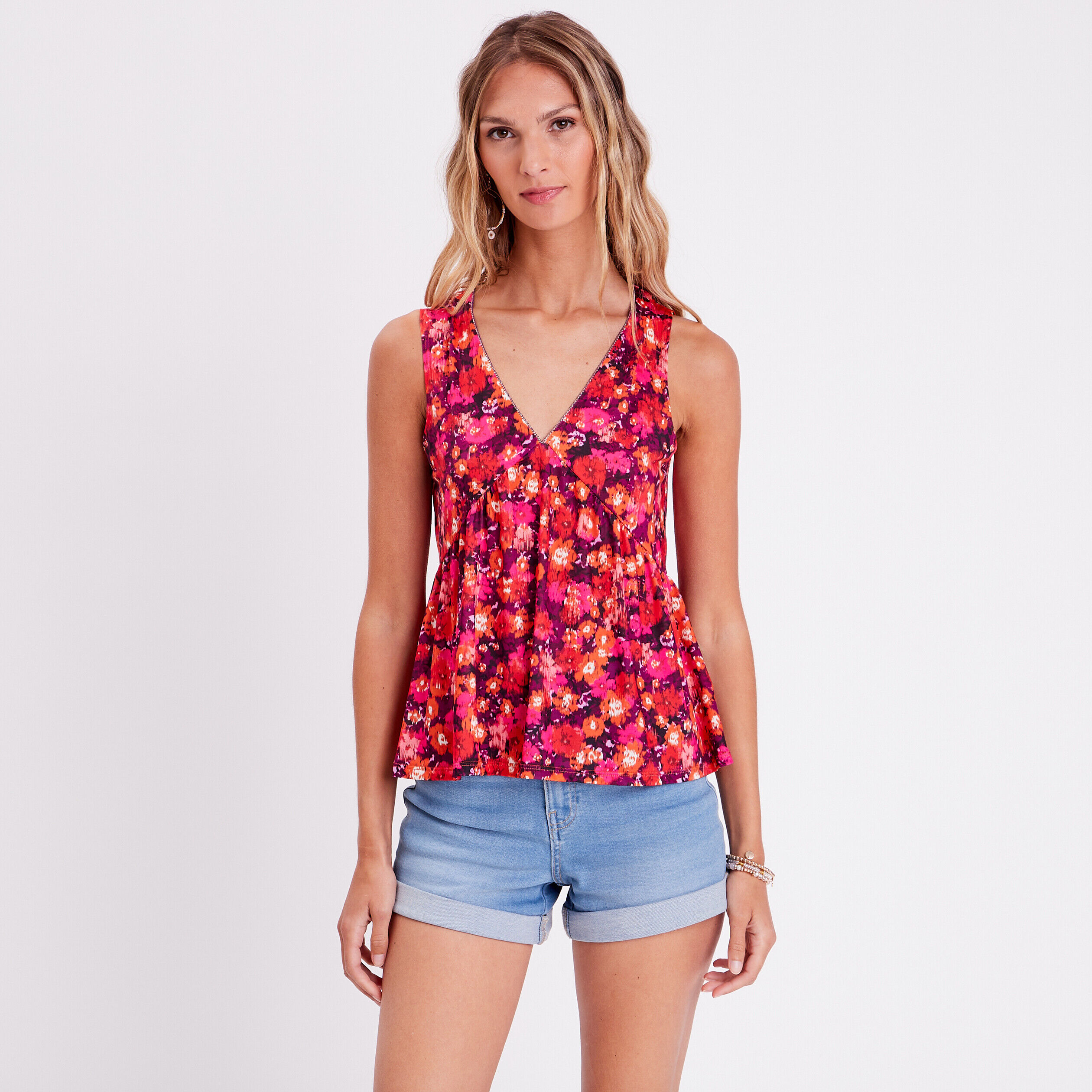 Débardeur col en V rose fushia femme | Cache Cache