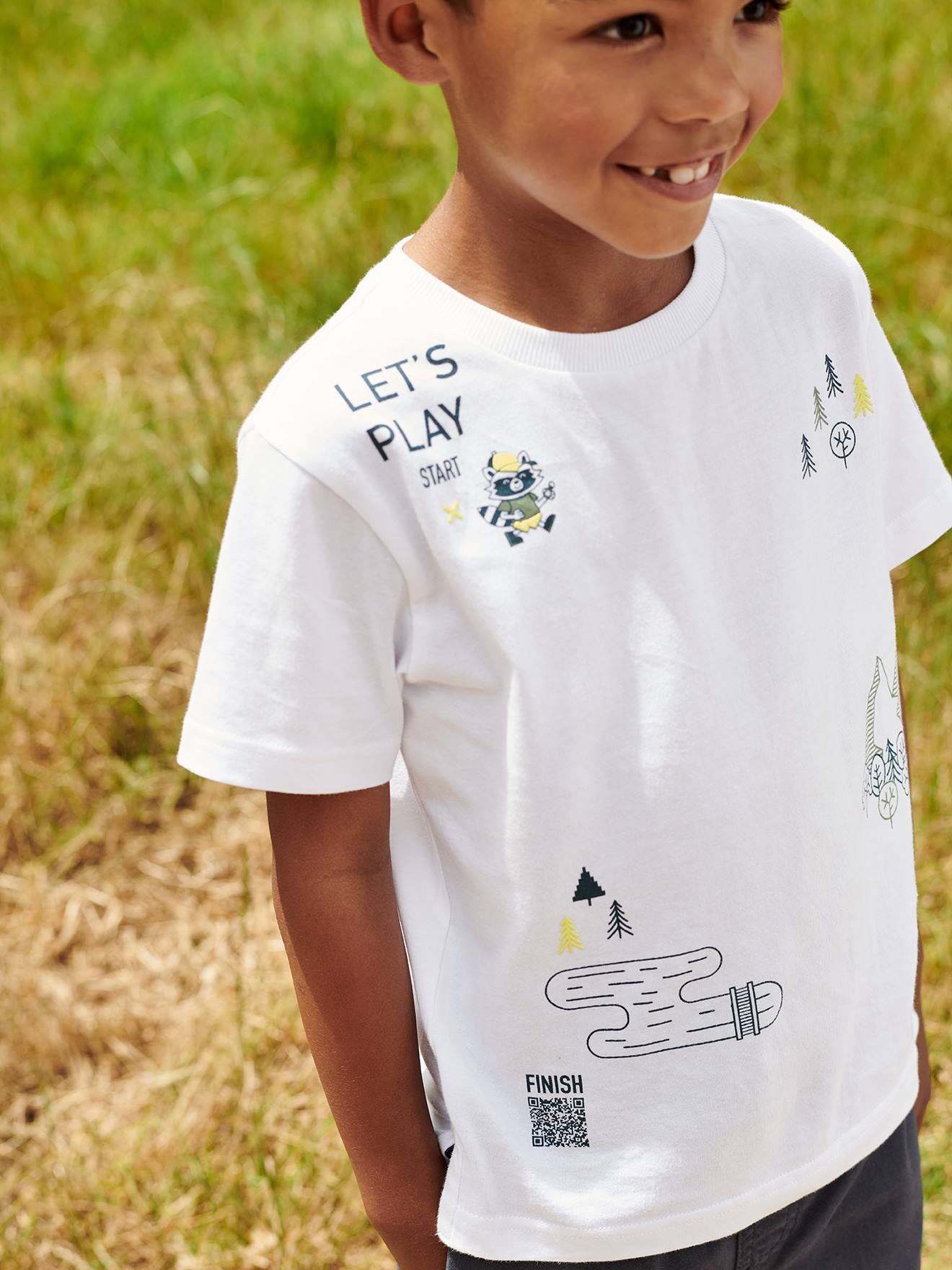 T-shirt ludique interactif géocaching garçon blanc