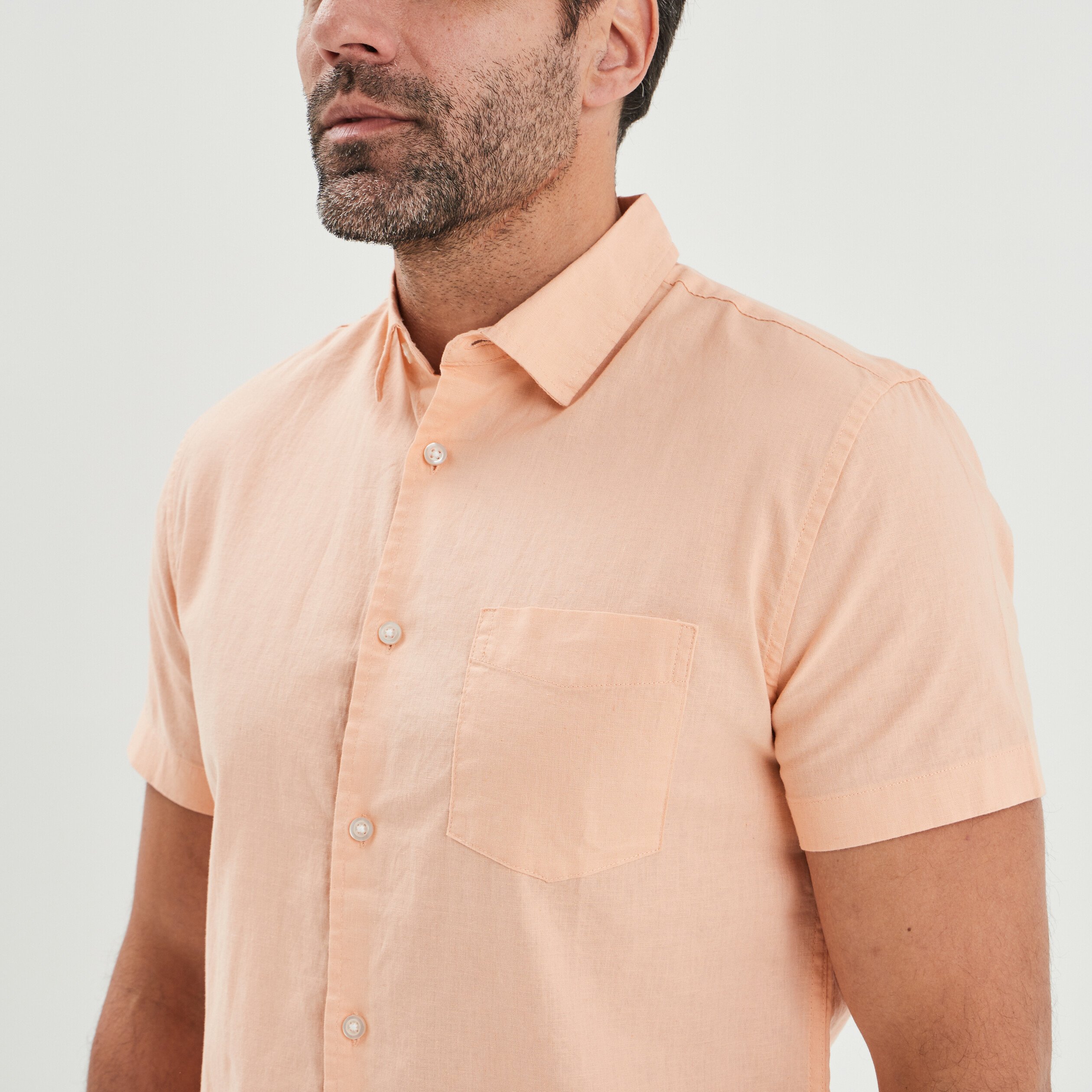 Chemise manches courtes lin majoritaire rose clair homme | La Halle