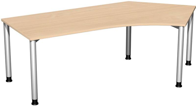 4 Fuß Flex Schreibtisch 135° rechts höhenverstellbar, 2166x1130x680-800, Buche/Silber