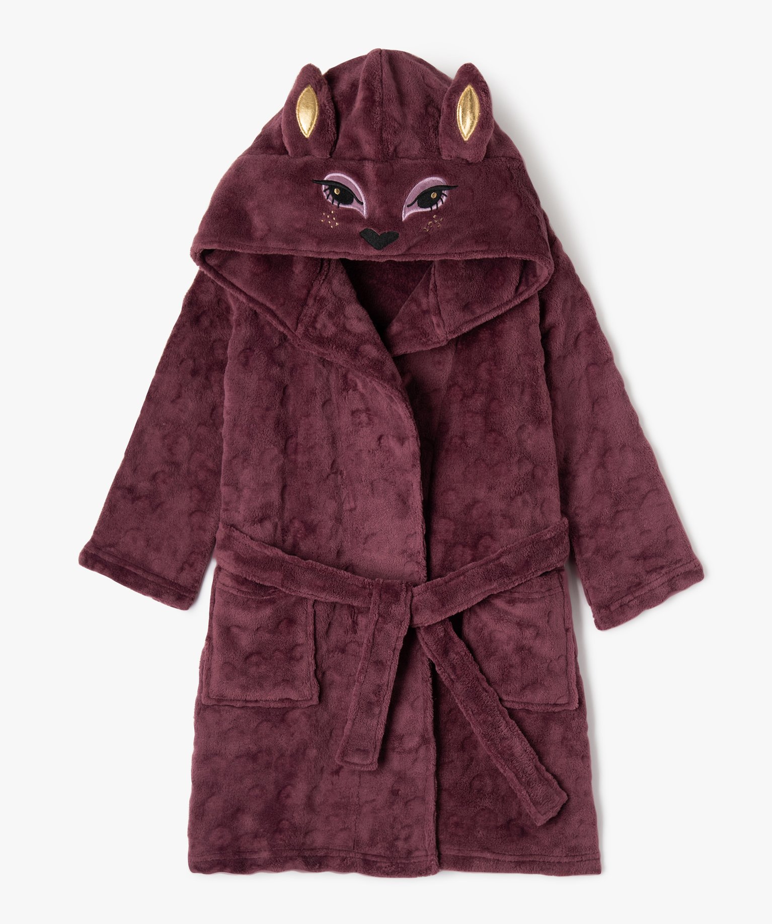 Robe de chambre en velours à motif biche fille violet fonce | GEMO