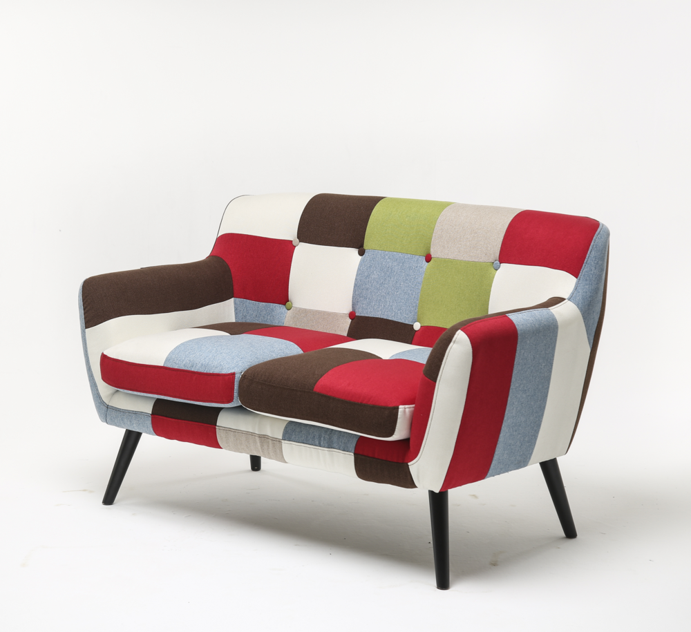 Trendstabil Skandinavischer 2-Sitzer Sessel Stoffbezug Patchwork mehrfarbig