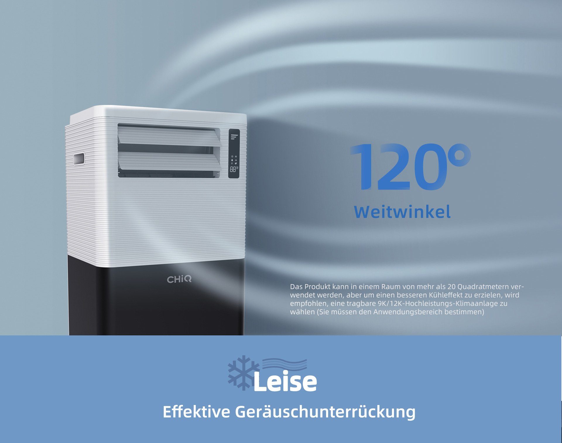 CHiQ 3-in-1-Klimagerät Mobile Klimaanlage Klimagerät Luftentfeuchter 9000 BTU