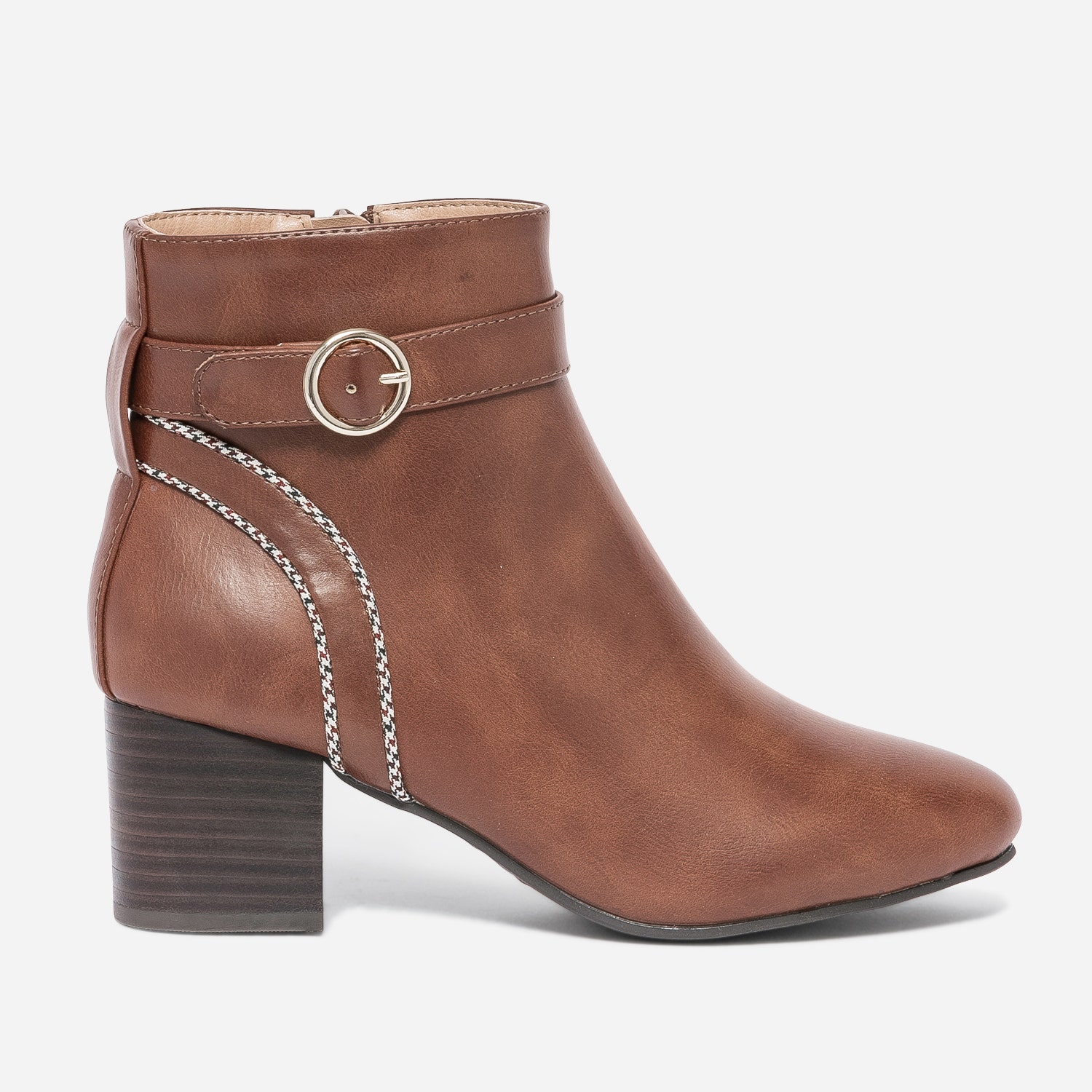 Boots cognac avec biais pied-de-poule
