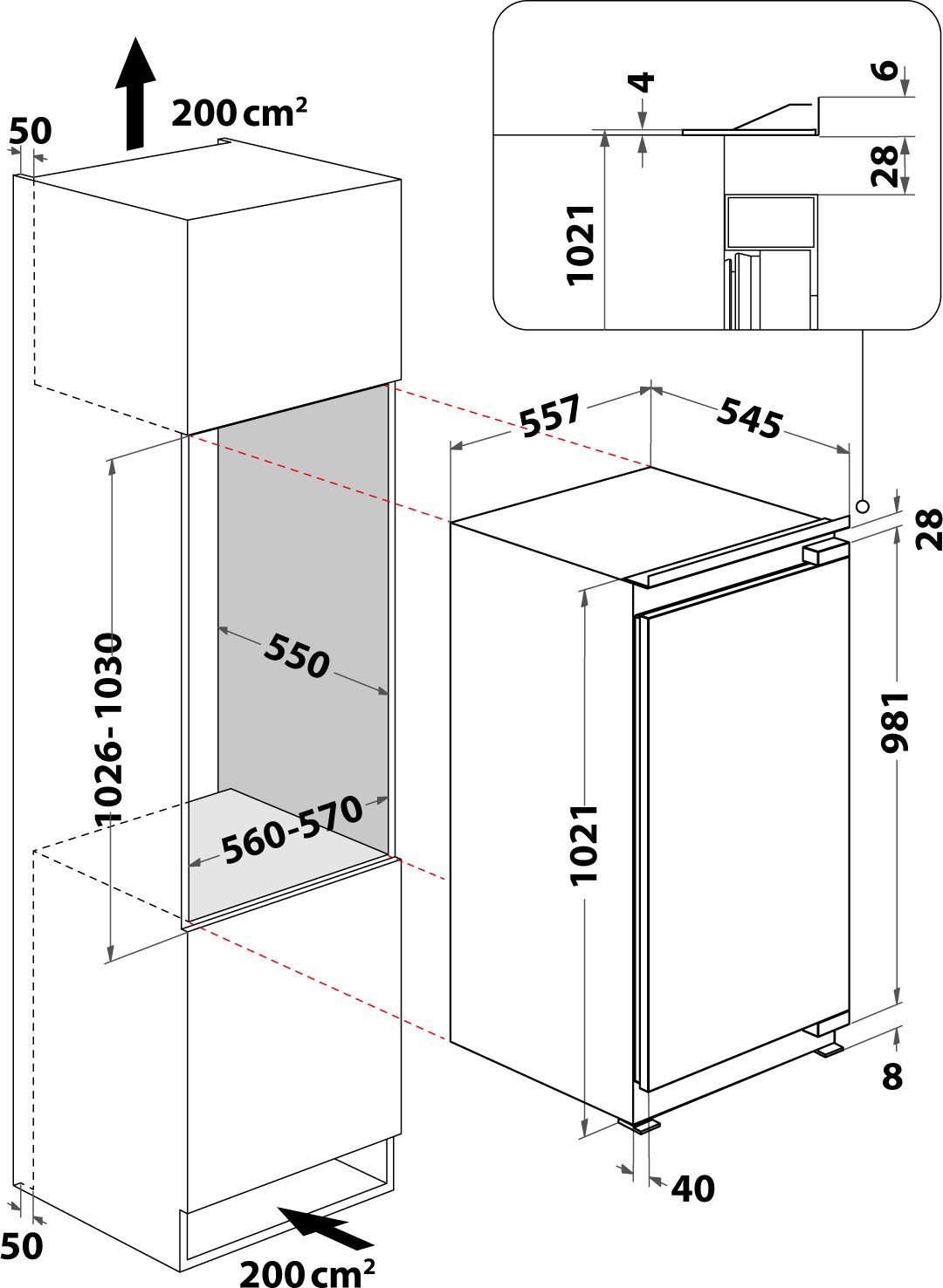 BAUKNECHT Einbaukühlschrank KSI 10VF2, 102,1 cm hoch, 55,7 cm breit