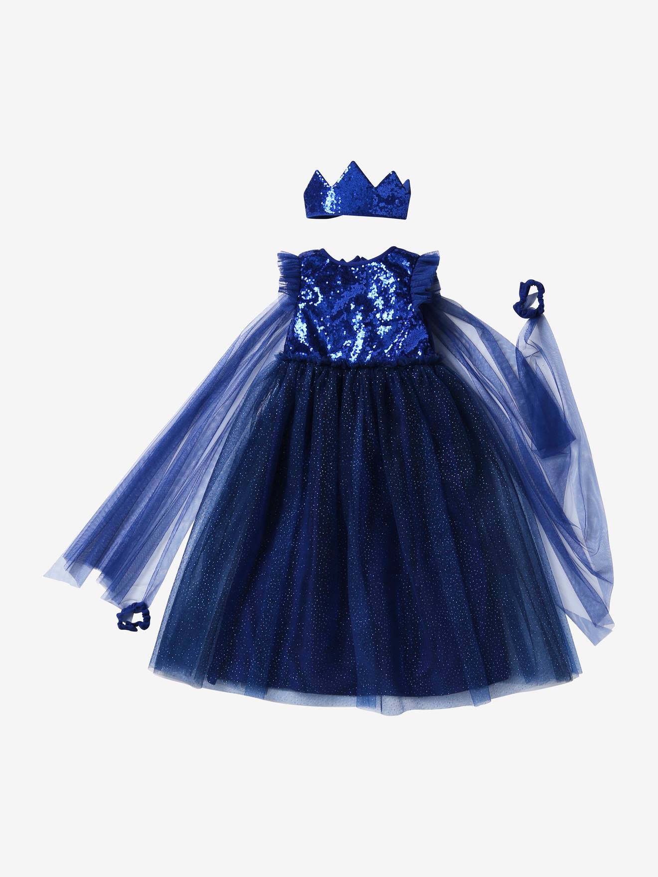 Déguisement de princesse avec voile et couronne bleu