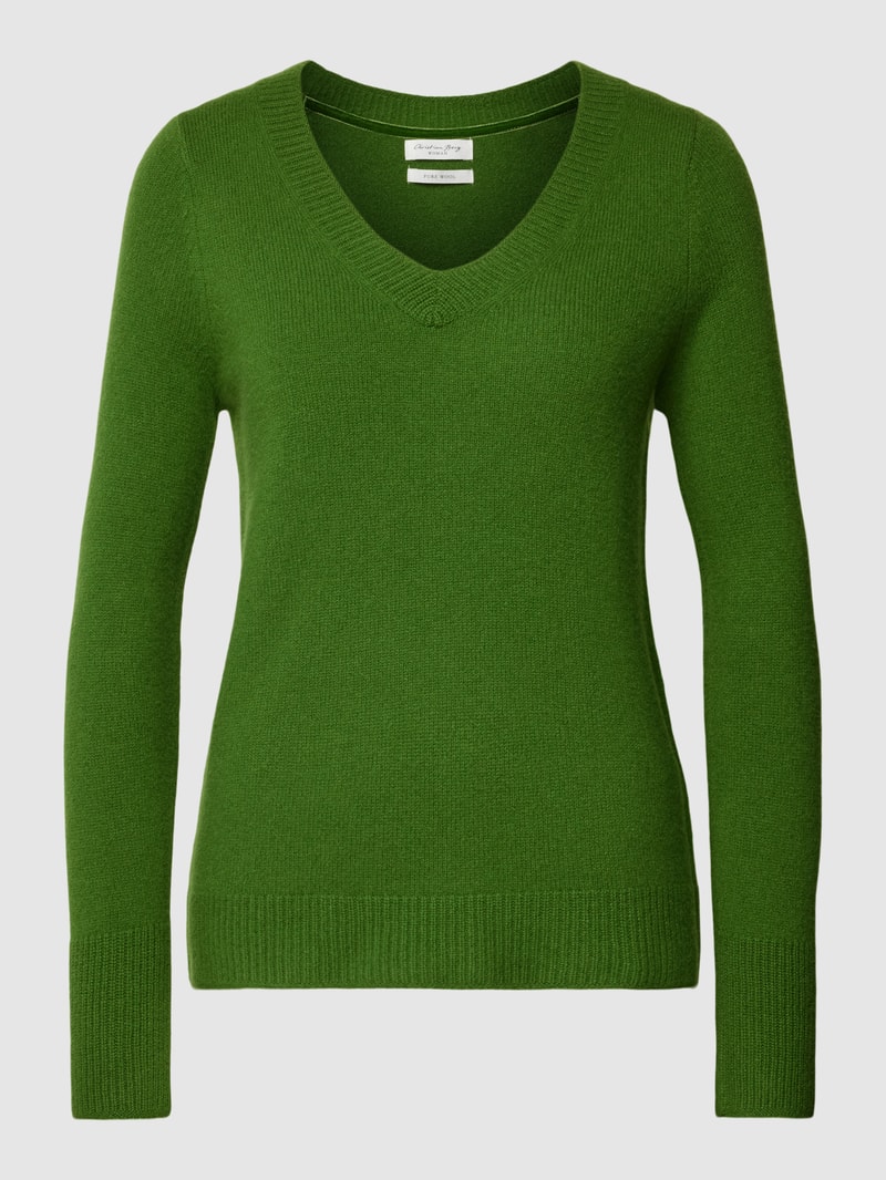 Strickpullover aus Wolle mit V-Ausschnitt in grasgrün
