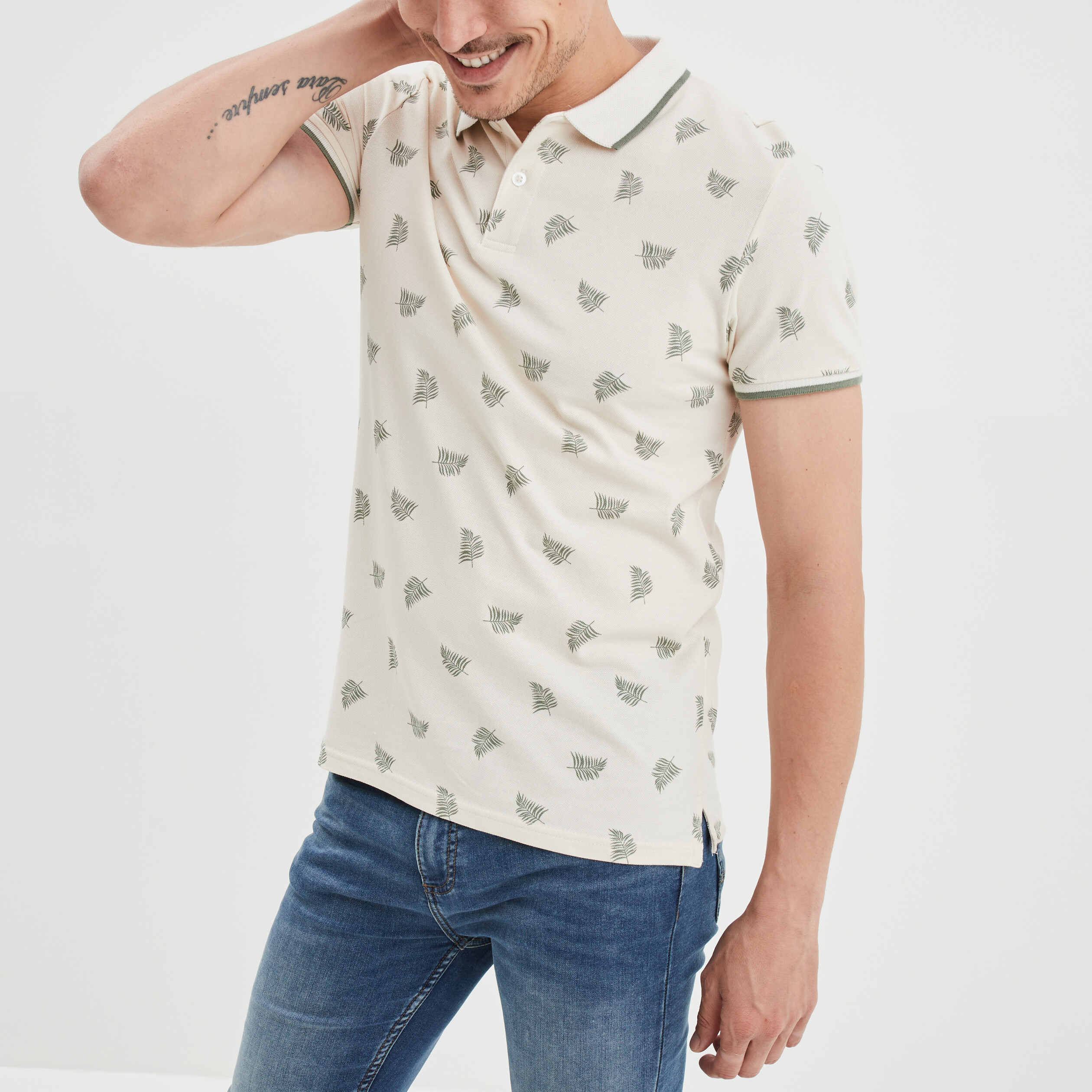 Polo coton majoritaire manches courtes creme homme | La Halle