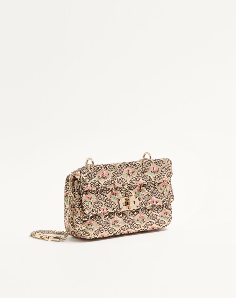 Valentino Garavani Rockstud Spike lille taske i blomstret jacquard papirstof
