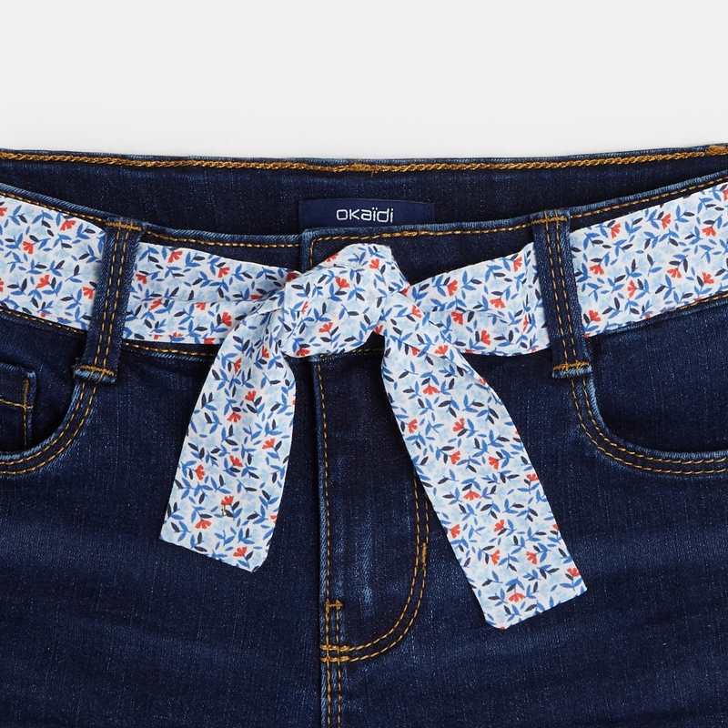 Short en jean ceinturé bleu fille
