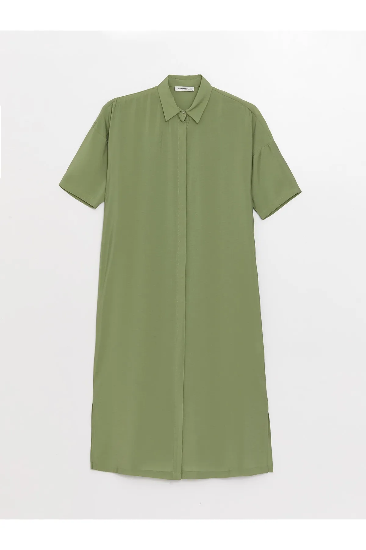 LC Waikiki  Schlichtes, kurzärmliges Damen-Hemdkleid in Leinenoptik