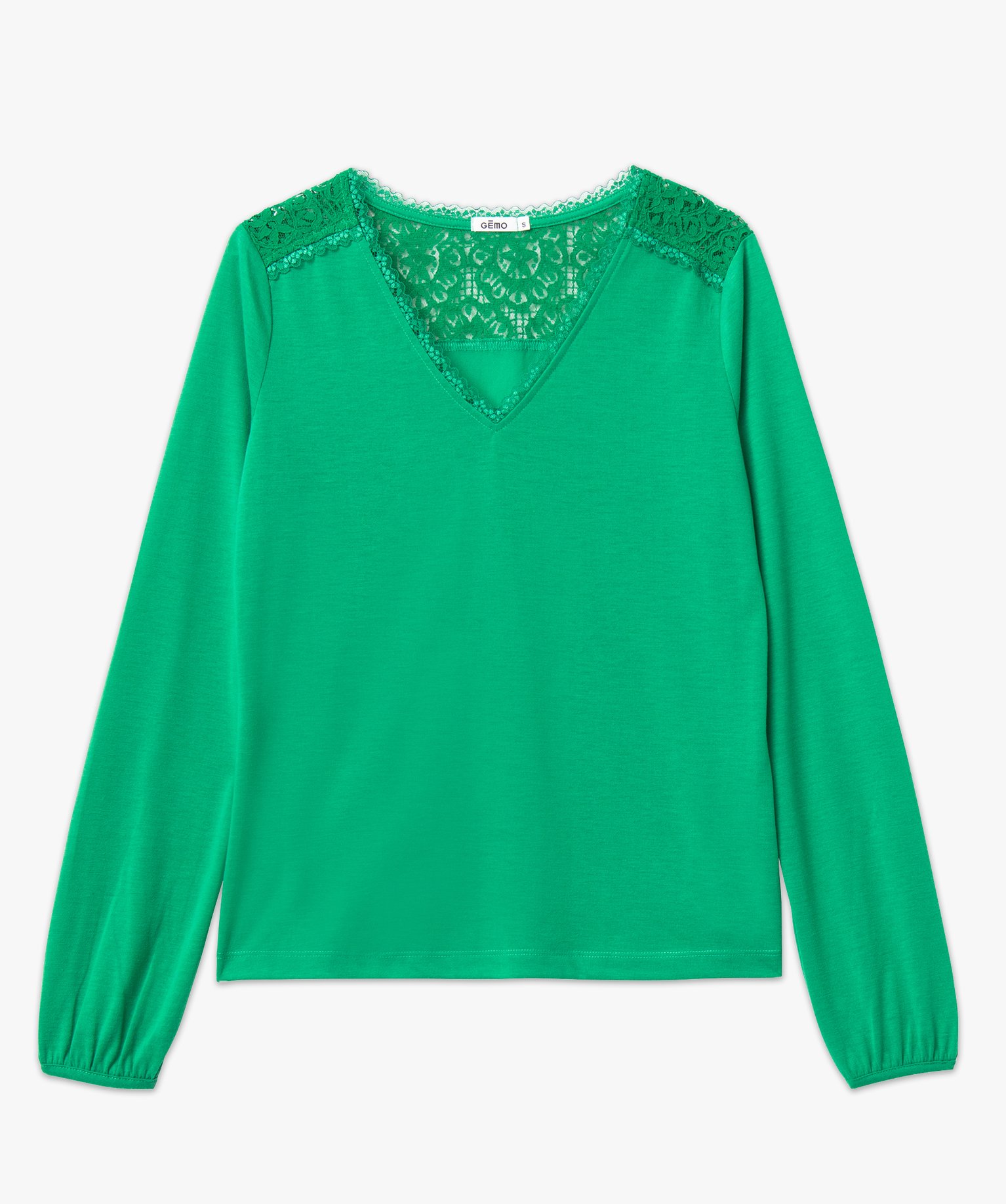 Tee-shirt à manches longues avec détails dentelle femme vert | GEMO