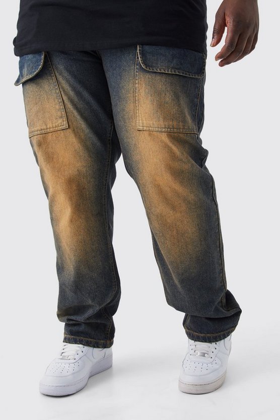 Plus zerrissene Cargo-Jeans mit geradem Bein