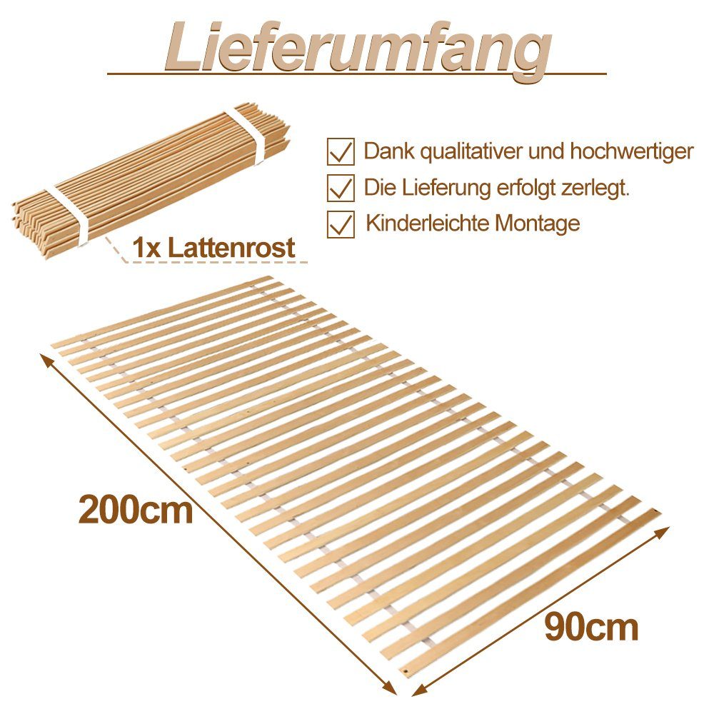 Rollrost Rollrost Lattenrost Größen 90x200 cm,mit 28 Leisten unverstellbar, Lospitch