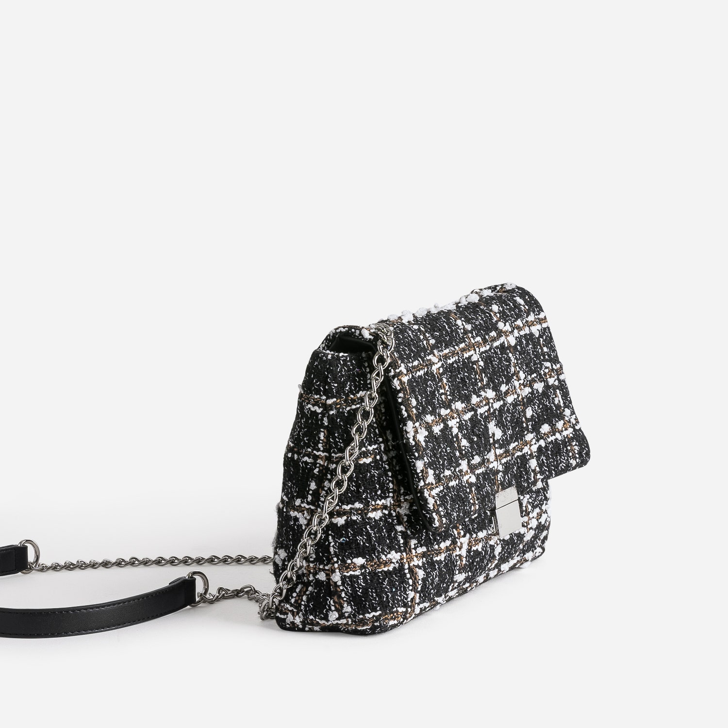 Sac TEXTO noir textile façon tweed à carreaux