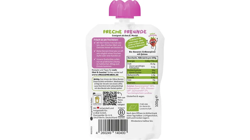 Freche Freunde Bio Quetschie Banane, Erdbeere & Quinoa 100 g