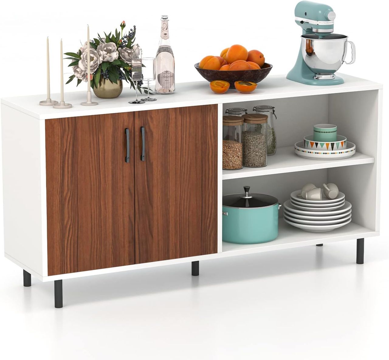 Costway Sideboard mit Schrank und 2 offenen Fächern