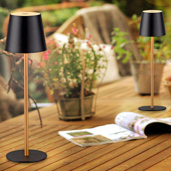 LED-Akku-Tischleuchte Buria, 2er Set, schwarz-messing