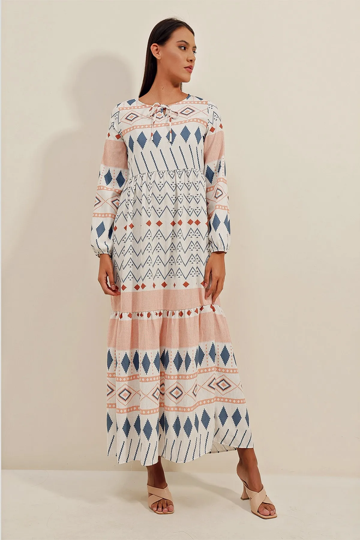 Bigdart  1947 Gemustertes langes Kleid – Lachs
