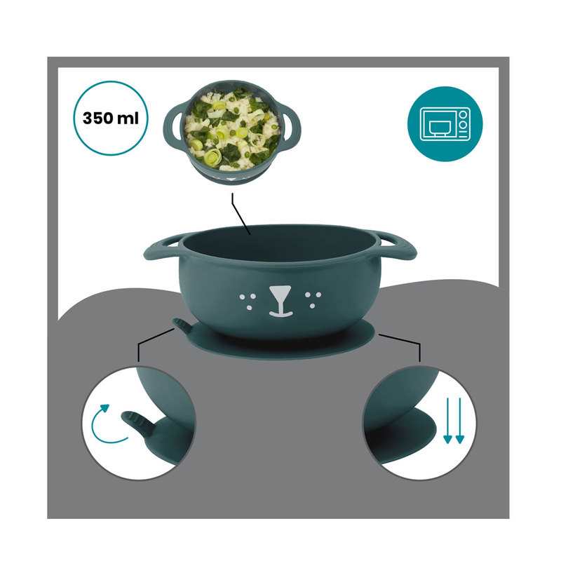 Coffret repas 3 pièces First'isy Chien en silicone bleu canard Babymoov