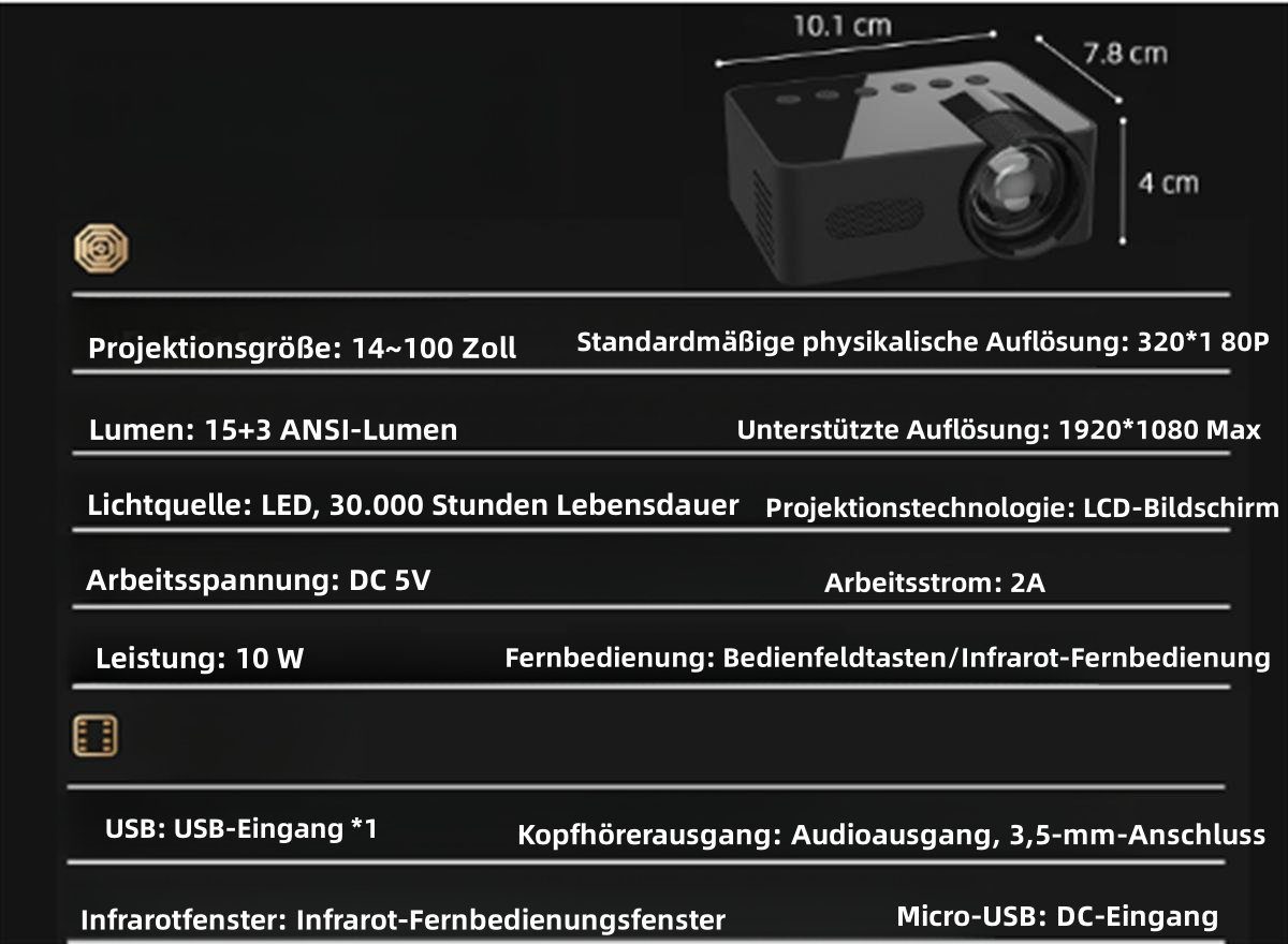 carefully selected Tragbarer LCD-HD-Projektor (Auflösung: 1920*1080, 4K, 15ANSI Lumen) LCD-Beamer