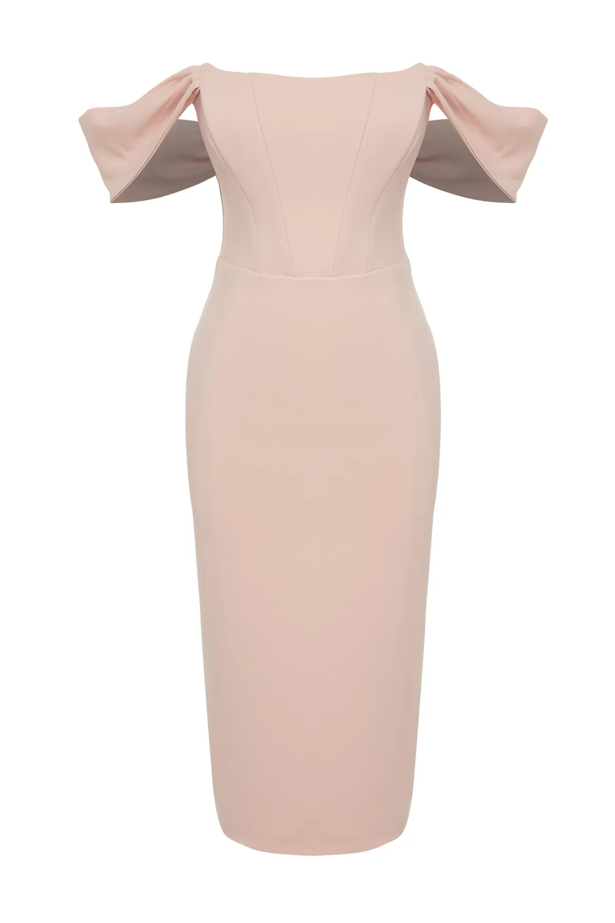 Trendyol Collection  Puderfarbenes, figurbetontes, gewebtes Korsett-Detail, elegantes Abendkleid TPRSS22EL00097