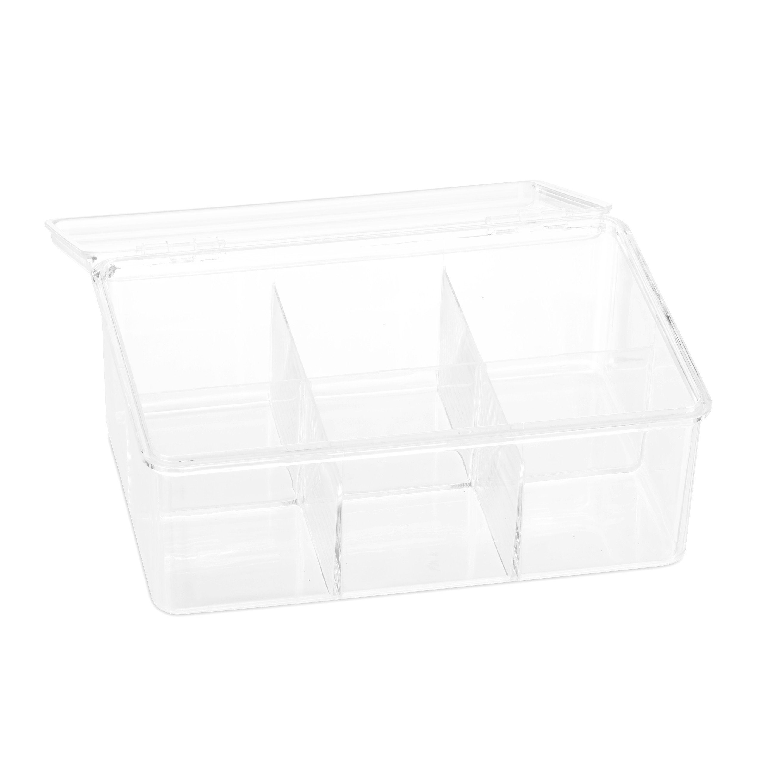 relaxdays Teebox 2 x Teebox transparent mit 6 Fächern, Kunststoff