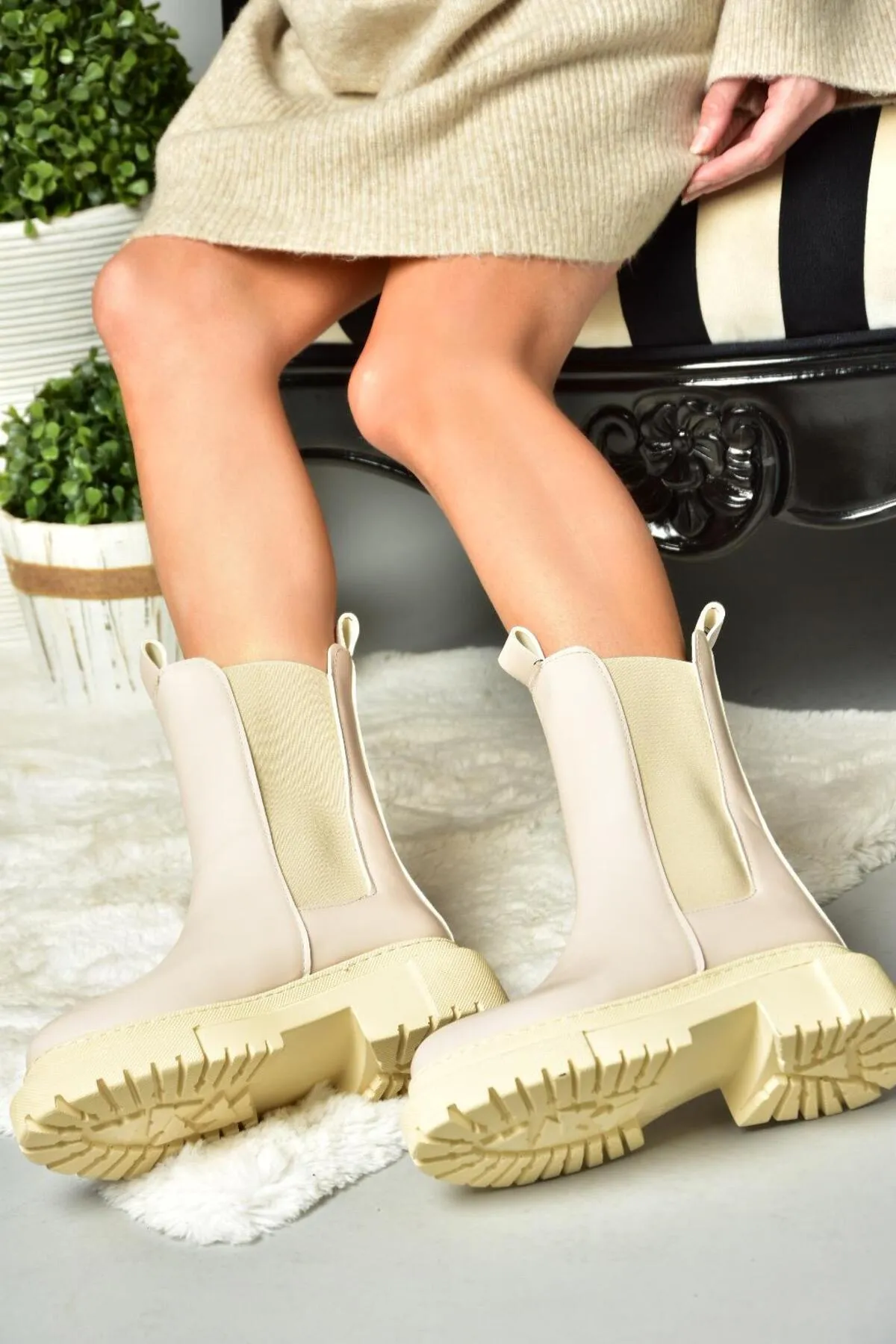 Fox Shoes  N280349009 Beige Damen-Damenstiefel mit dicker Sohle