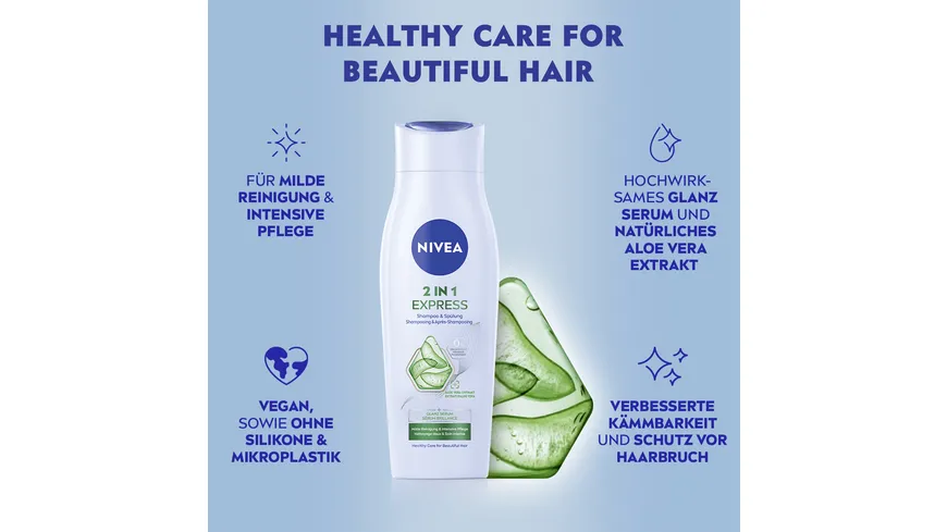 NIVEA 2in1 Pflege Express Shampoo& Spülung Glanz Serum 250 ml