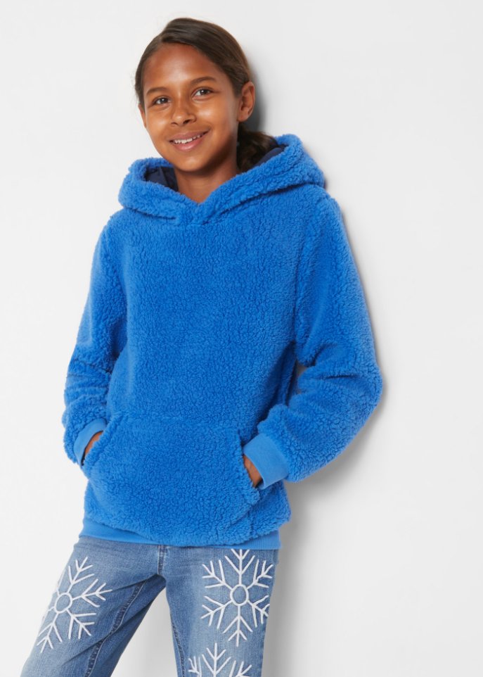 Mädchen Teddy-Fleeceshirt mit Kapuze