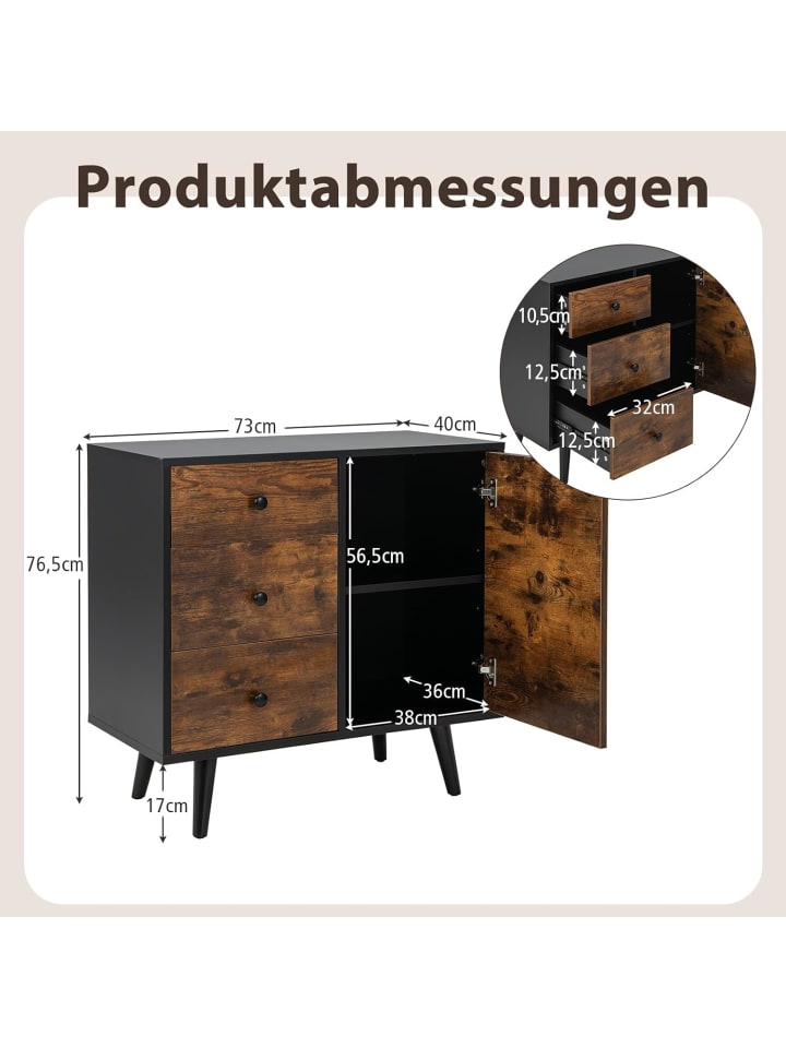 COSTWAY Kommode mit 3 Schubladen 73x40x77cm in Braun günstig kaufen onesize