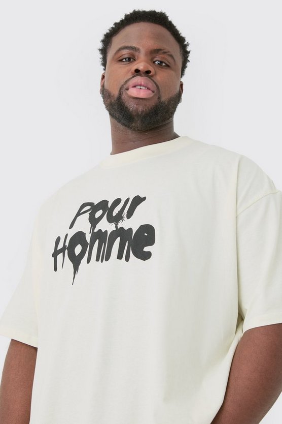 Plus Oversize T-Shirt mit Pour Homme Grafitti Print