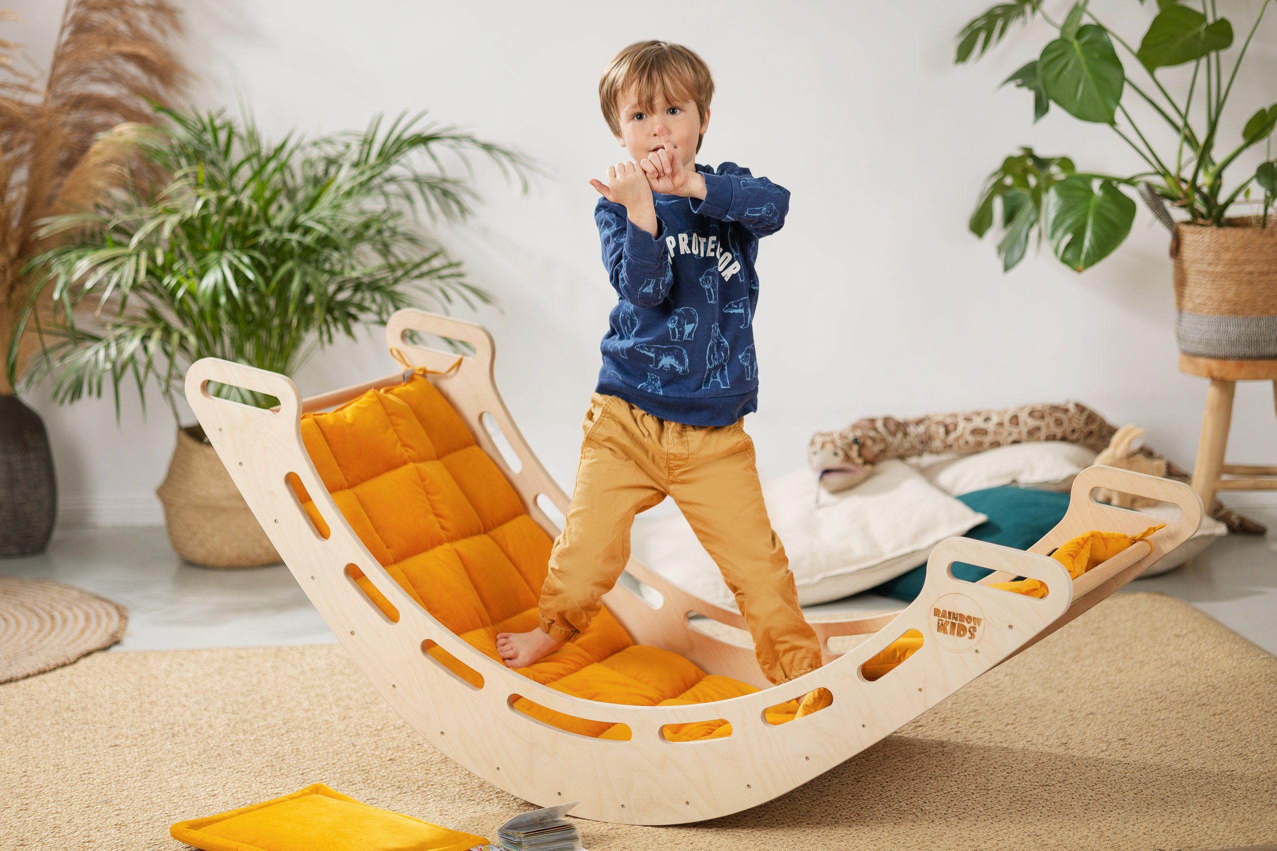 Rainbow Kids Bodenkissen Rockerkissen Auflage Bogenkissen für Montessori Wippe XXL (ohne Wippe), Made in EU