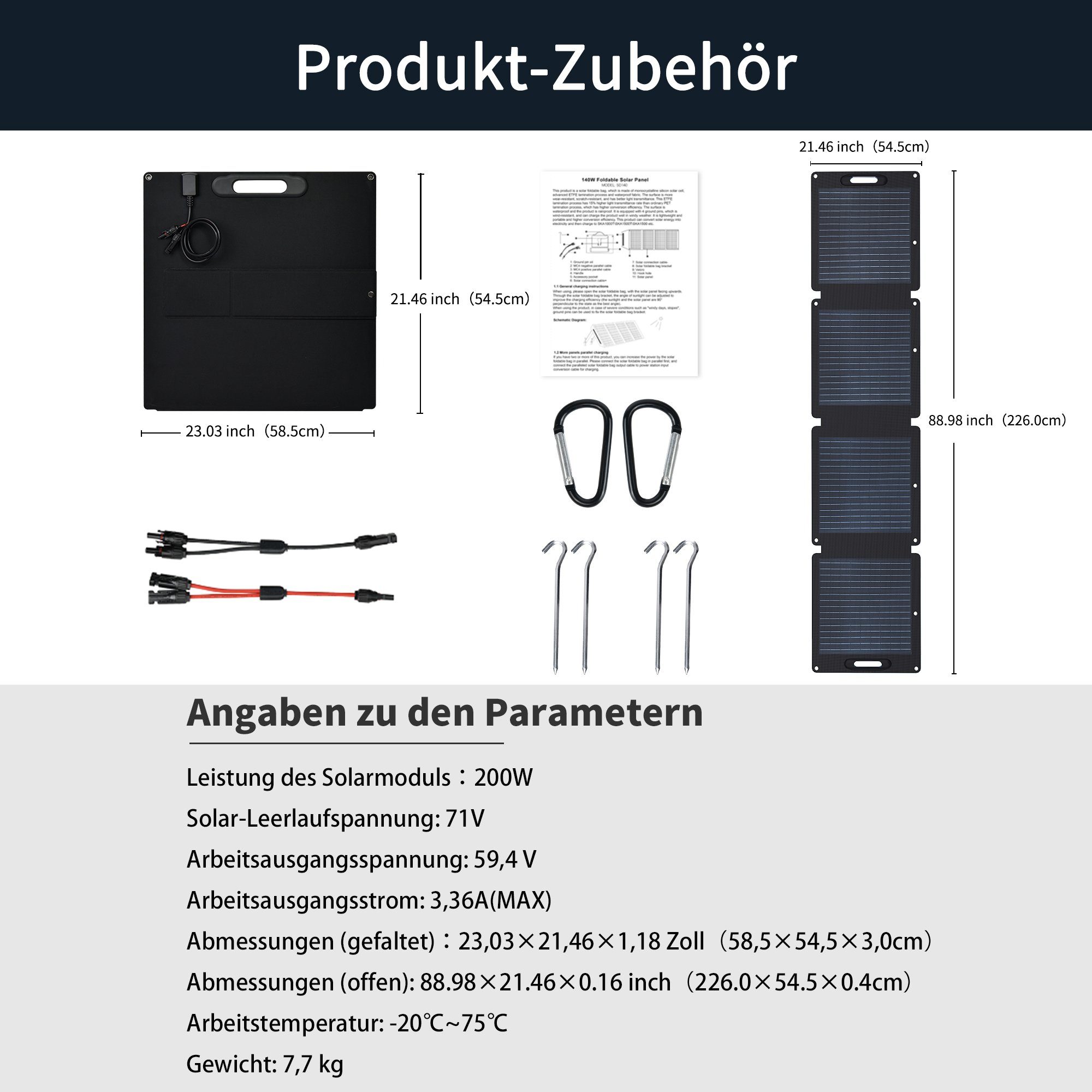 Merax Solaranlage SD200, 200,00 W, Monokristallin, Faltbar und Mobil, Solarmodul tragbar, Solarpanel wasserdicht