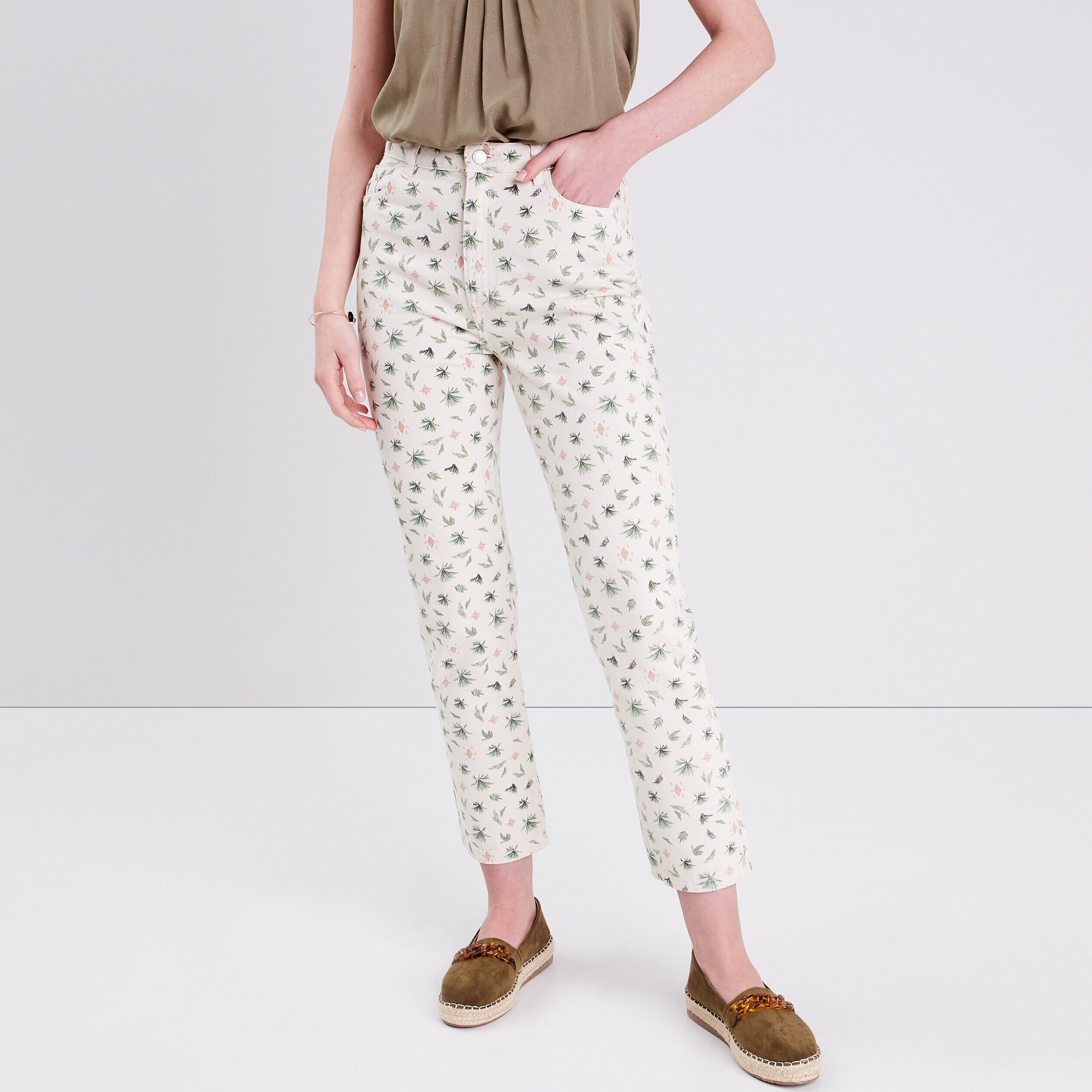 Jeans regular taille haute beige femme | Cache Cache
