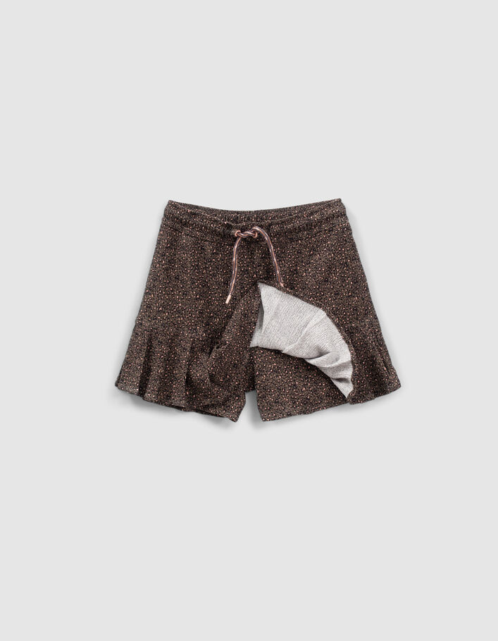 Jupe-short kaki imprimé léopard-coeurs fille